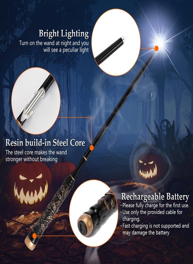 ChampWe Light Up Magic Wizard Wand Rechargeable Illuminating Toy for Kids Witch Collection Cosplay Accessories with Spellbook and Gift Box (Foliage) - Image 2